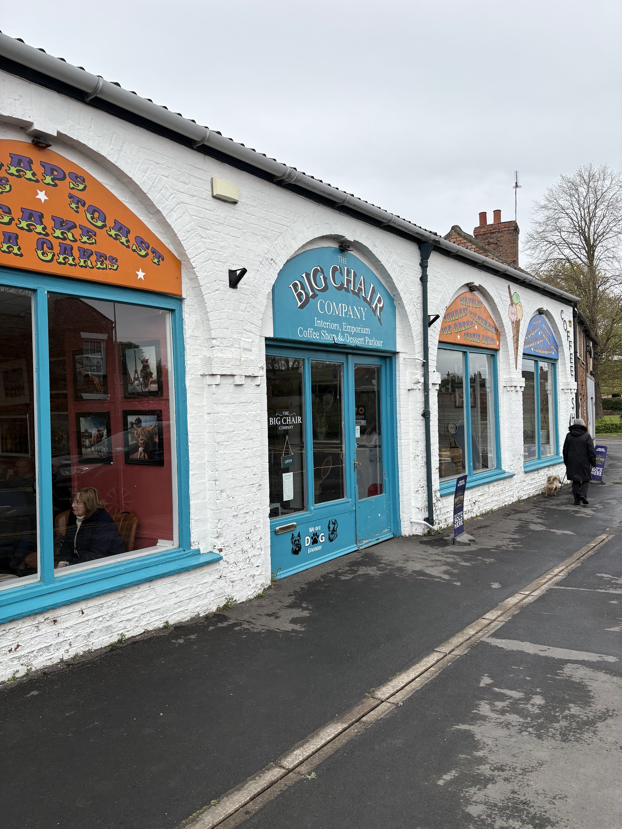 The Big Chair Company shopfront on The Wong, with its blue arched sign reading Interiors, Emporium, Coffee Shop and Dessert Parlour